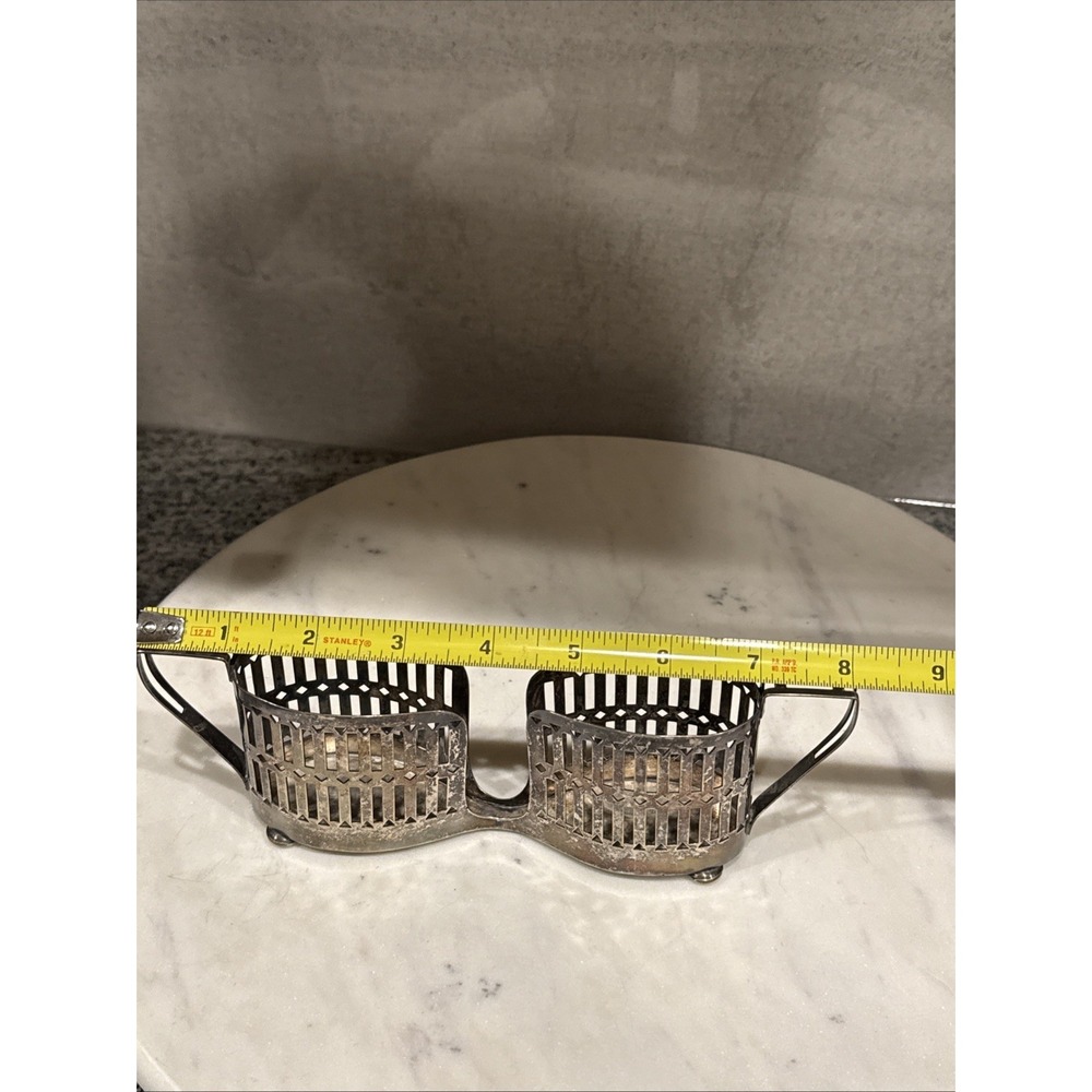 Vtg Apollo EPNS Bernard Rice's Sons Silver Plated Double Spoon Holder Basket USA - Picture 8 of 10